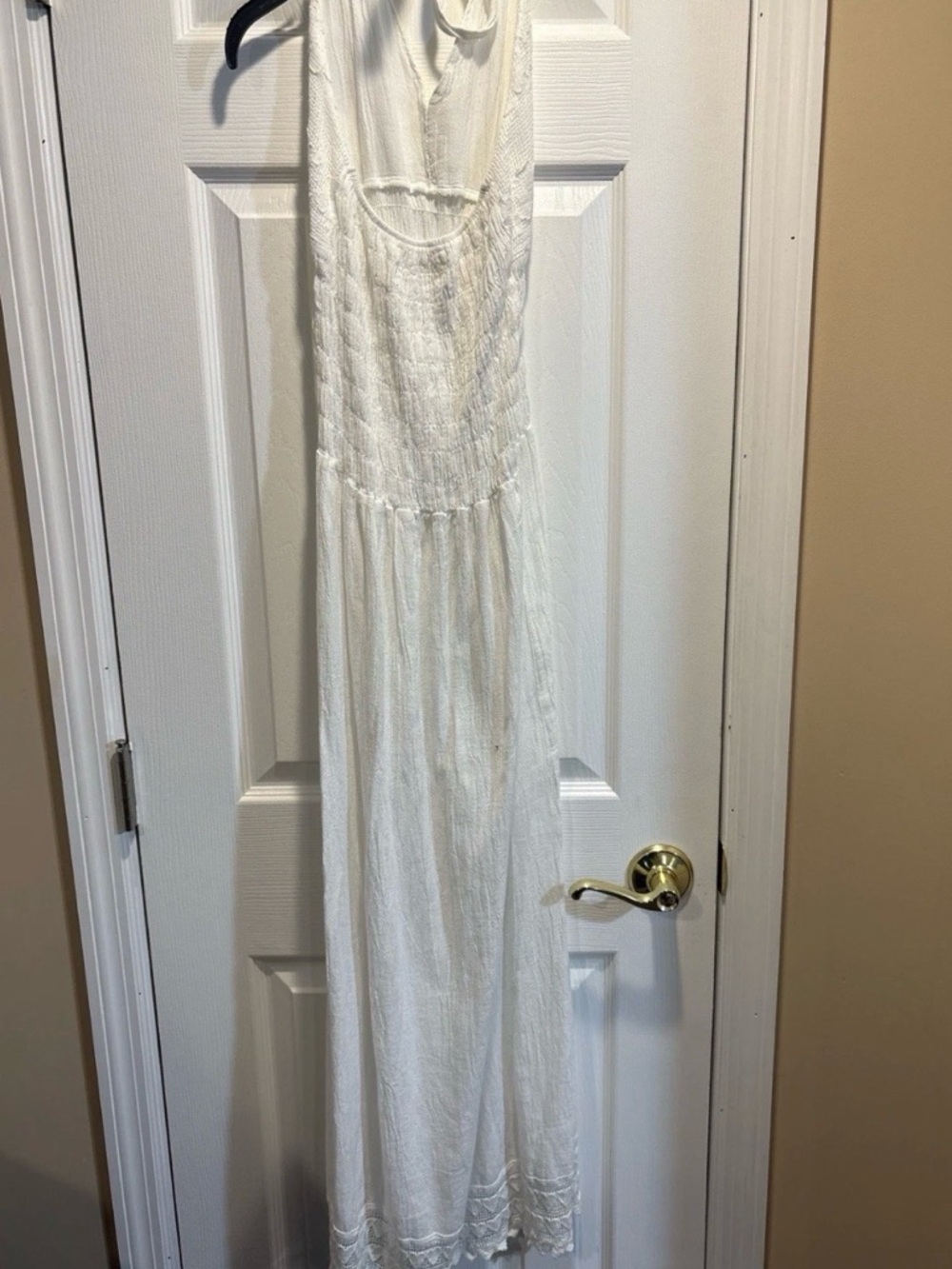 Womens M White Maxi Dress Halter Lace Boho Cottagecore Coastal Bridal Resort - Picture 3 of 4